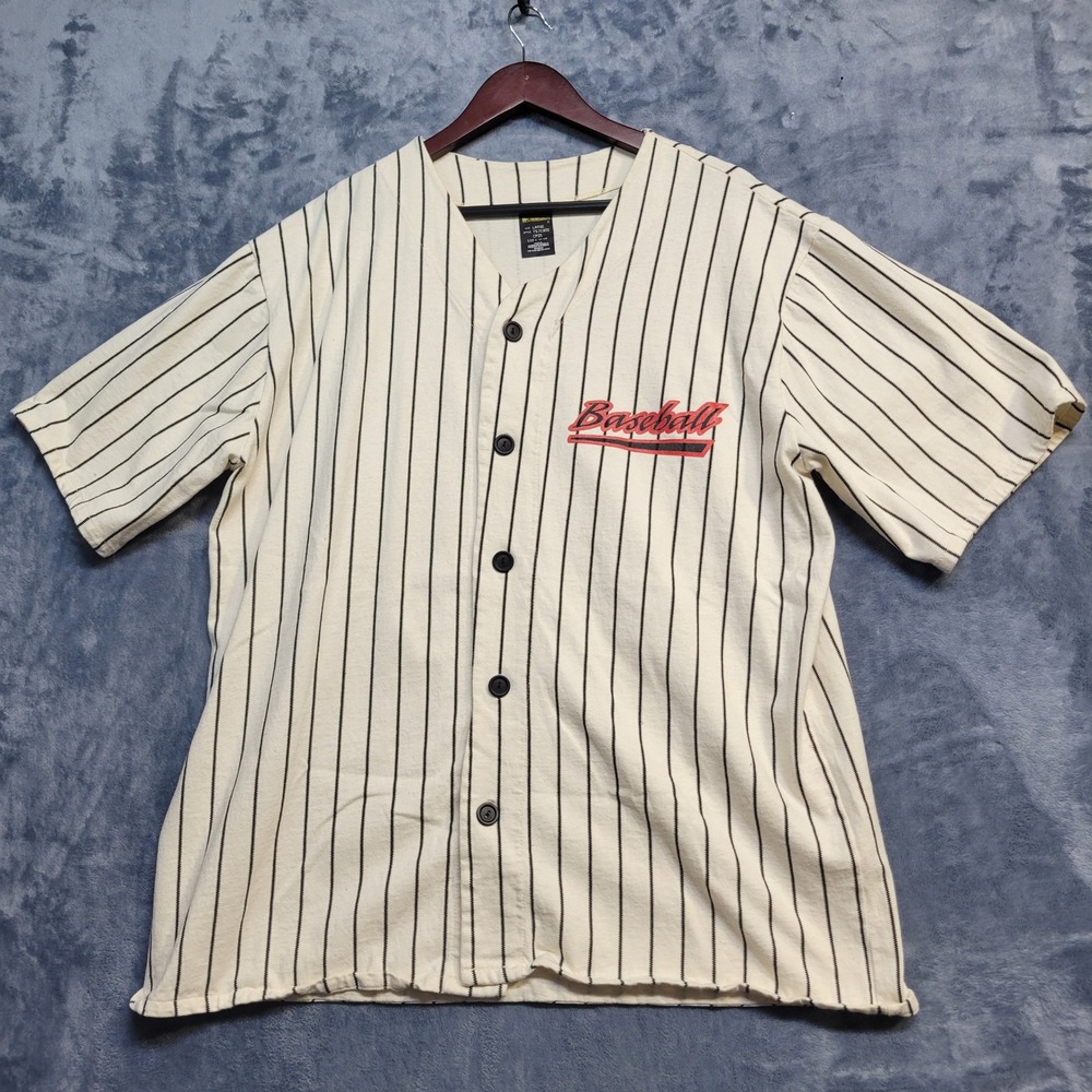 Wormser Baseball Jersey Button Up Shirt‎ Pinstripe Large Red Black